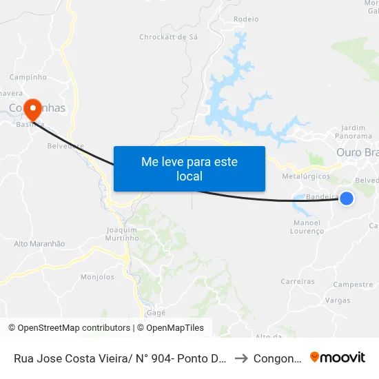 Rua Jose Costa Vieira/ N° 904- Ponto De Onibus to Congonhas map