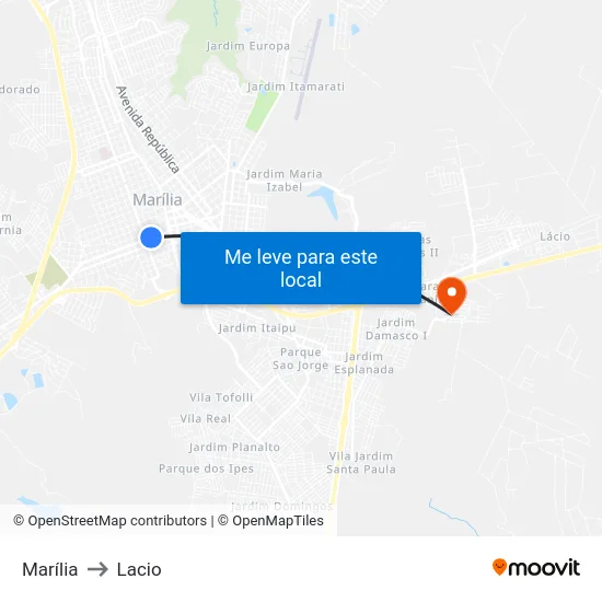 Marília to Lacio map