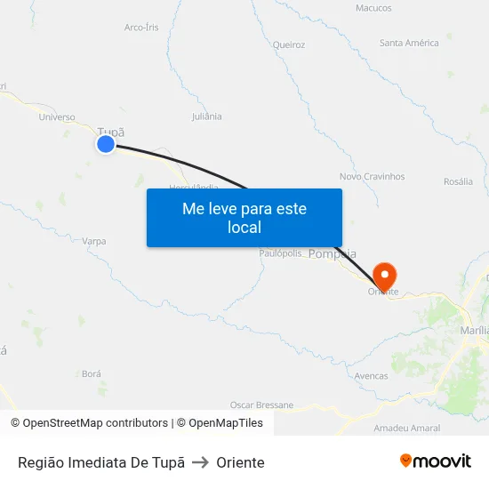 Região Imediata De Tupã to Oriente map