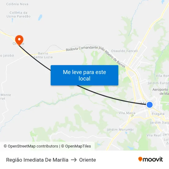 Região Imediata De Marília to Oriente map