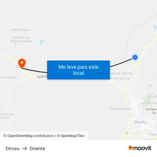 Dirceu to Oriente map