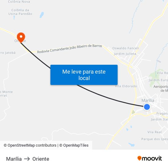 Marília to Oriente map