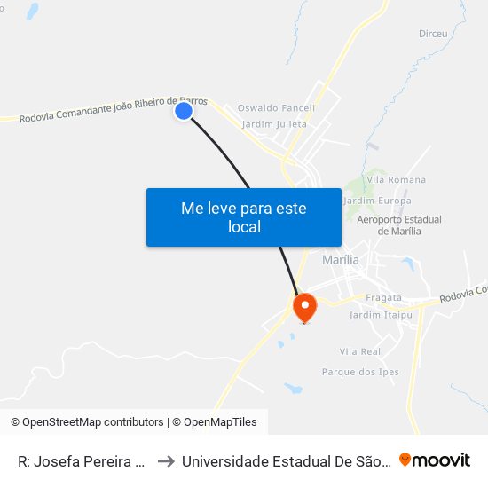 R: Josefa Pereira Alves to Universidade Estadual De São Paulo map