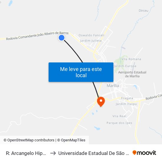 R: Arcangelo Hipólito to Universidade Estadual De São Paulo map
