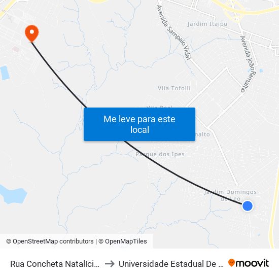 Rua Concheta Natalício Terra, 2 to Universidade Estadual De São Paulo map