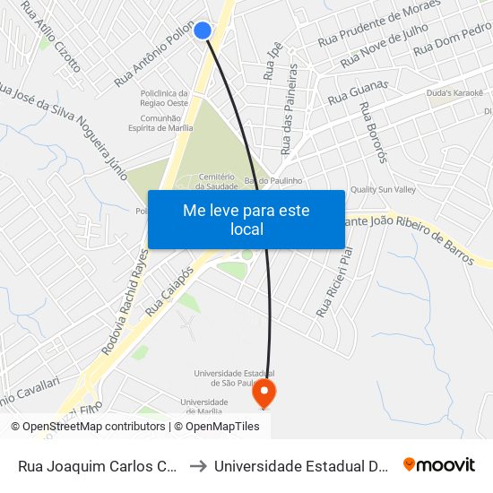 Rua Joaquim Carlos Coimbra, 77 to Universidade Estadual De São Paulo map