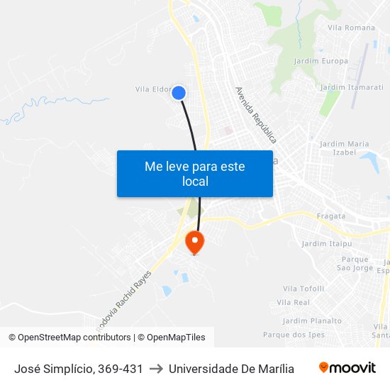 José Simplício, 369-431 to Universidade De Marília map