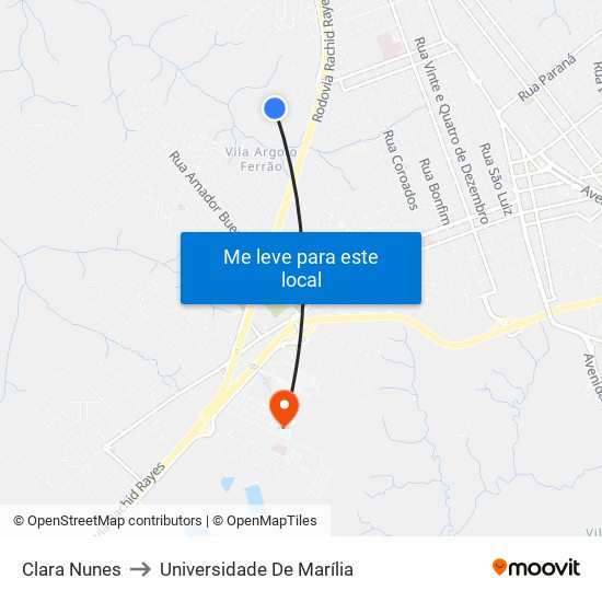 Clara Nunes to Universidade De Marília map