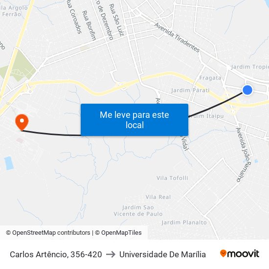 Carlos Artêncio, 356-420 to Universidade De Marília map