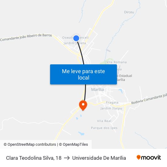 Clara Teodolina Silva, 18 to Universidade De Marília map