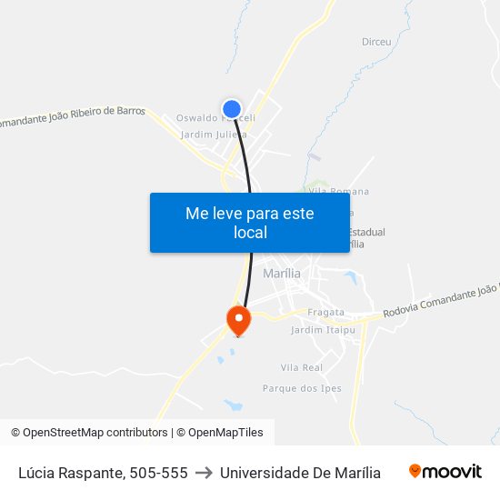 Lúcia Raspante, 505-555 to Universidade De Marília map