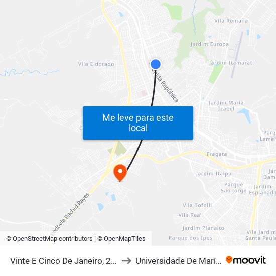 Vinte E Cinco De Janeiro, 208 to Universidade De Marília map