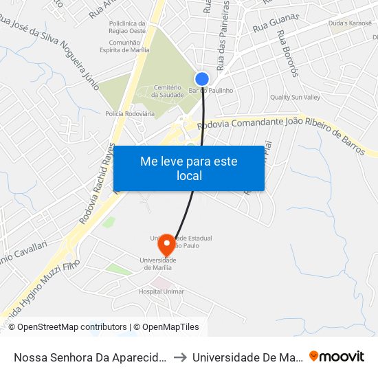 Nossa Senhora Da Aparecida, 45 to Universidade De Marília map