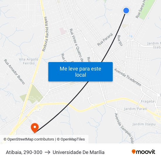 Atibaia, 290-300 to Universidade De Marília map