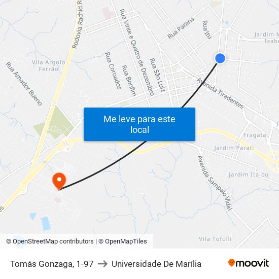 Tomás Gonzaga, 1-97 to Universidade De Marília map