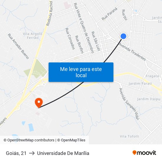 Goiás, 21 to Universidade De Marília map