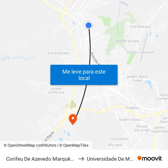 Corifeu De Azevedo Marquês, 215 to Universidade De Marília map