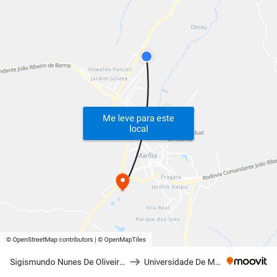 Sigismundo Nunes De Oliveira, 422 to Universidade De Marília map