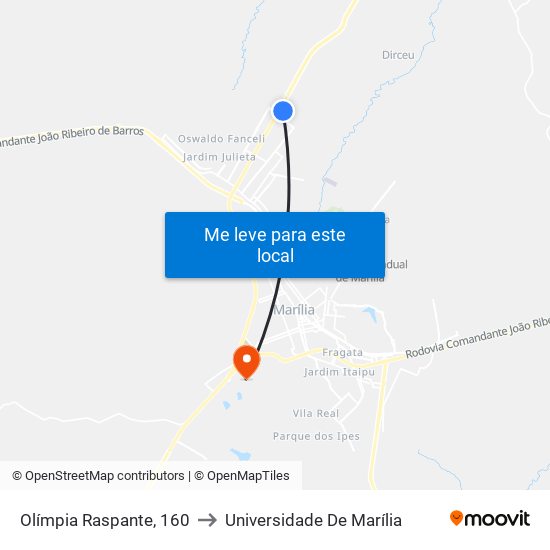 Olímpia Raspante, 160 to Universidade De Marília map