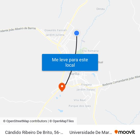 Cândido Ribeiro De Brito, 56-106 to Universidade De Marília map