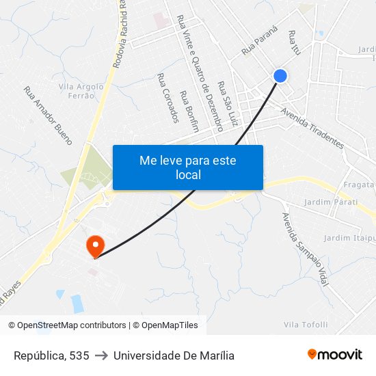 República, 535 to Universidade De Marília map