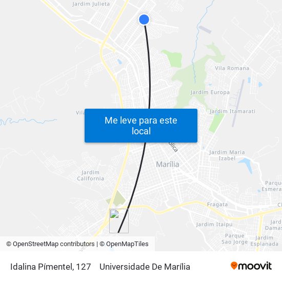 Idalina Pímentel, 127 to Universidade De Marília map