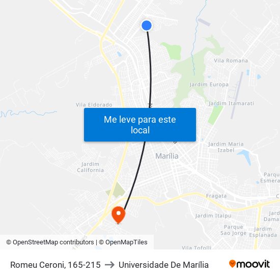 Romeu Ceroni, 165-215 to Universidade De Marília map