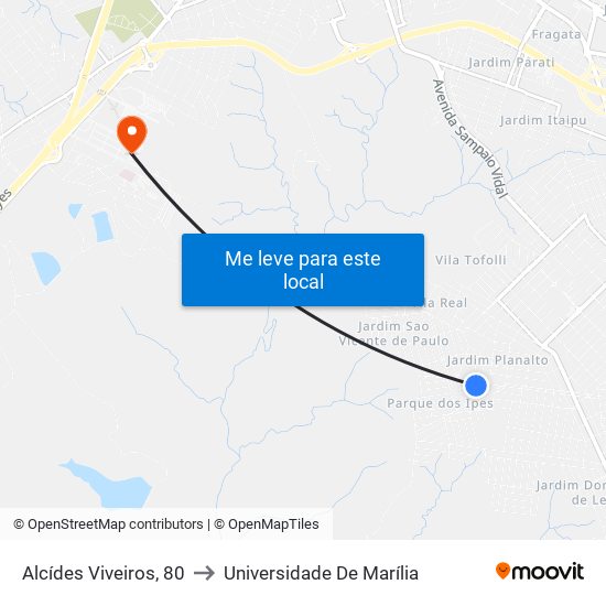 Alcídes Viveiros, 80 to Universidade De Marília map