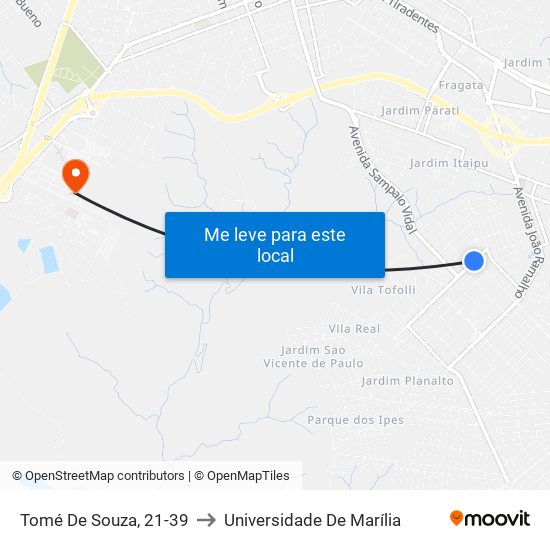 Tomé De Souza, 21-39 to Universidade De Marília map