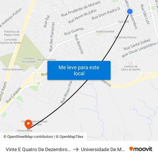 Vinte E Quatro De Dezembro, 362 to Universidade De Marília map