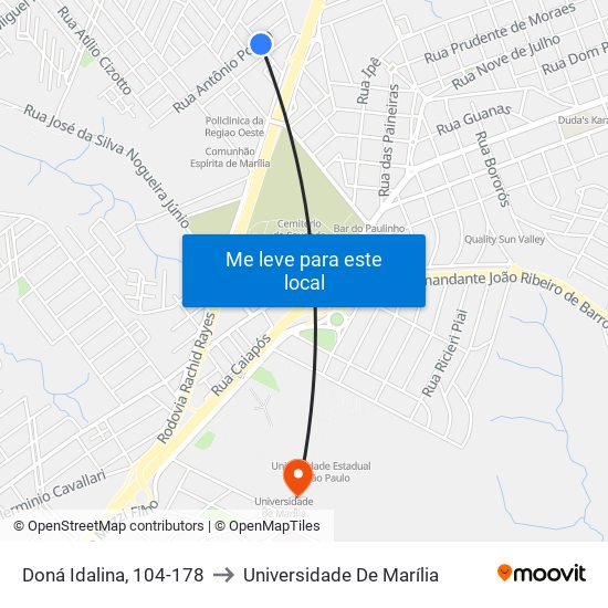 Doná Idalina, 104-178 to Universidade De Marília map