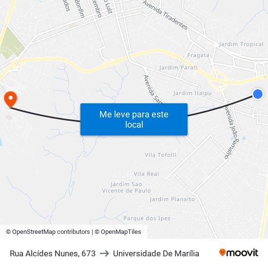 Rua Alcídes Nunes, 673 to Universidade De Marília map