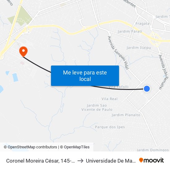 Coronel Moreira César, 145-169 to Universidade De Marília map