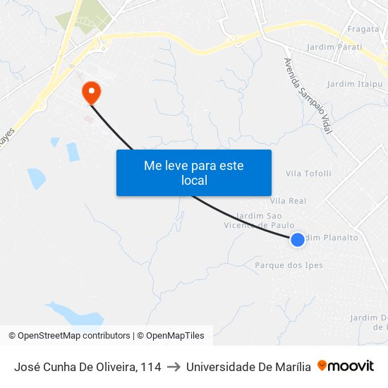 José Cunha De Oliveira, 114 to Universidade De Marília map