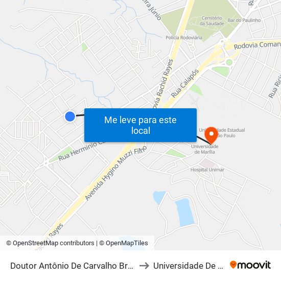 Doutor Antônio De Carvalho Brandão, 86 to Universidade De Marília map