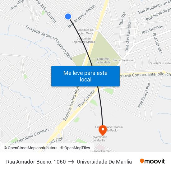 Rua Amador Bueno, 1060 to Universidade De Marília map