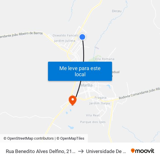 Rua Benedito Alves Delfino, 2137-2203 to Universidade De Marília map