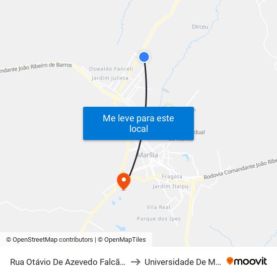 Rua Otávio De Azevedo Falcão, 399 to Universidade De Marília map