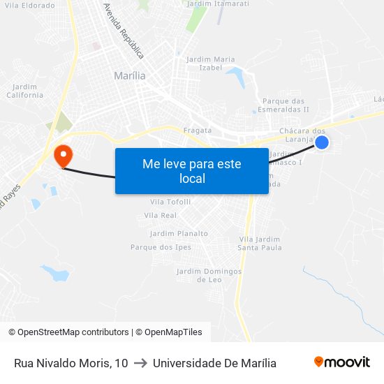 Rua Nivaldo Moris, 10 to Universidade De Marília map