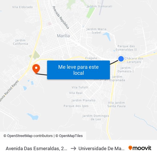 Avenida Das Esmeraldas, 2751 to Universidade De Marília map