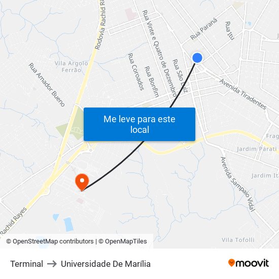 Terminal to Universidade De Marília map