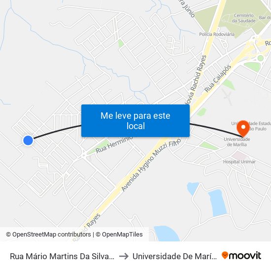 Rua Mário Martins Da Silva, 7 to Universidade De Marília map