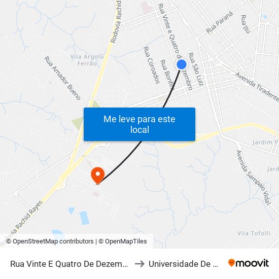 Rua Vinte E Quatro De Dezembro, 676 to Universidade De Marília map