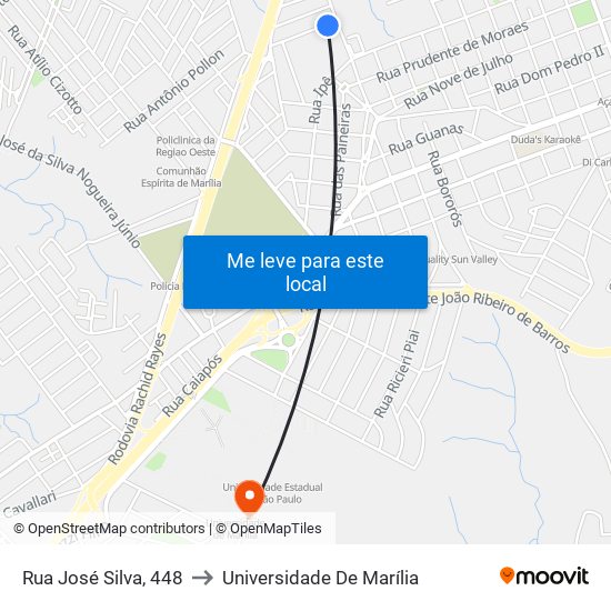 Rua José Silva, 448 to Universidade De Marília map