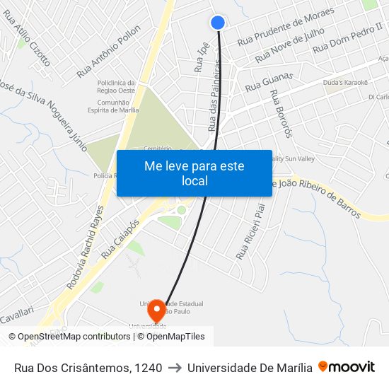 Rua Dos Crisântemos, 1240 to Universidade De Marília map