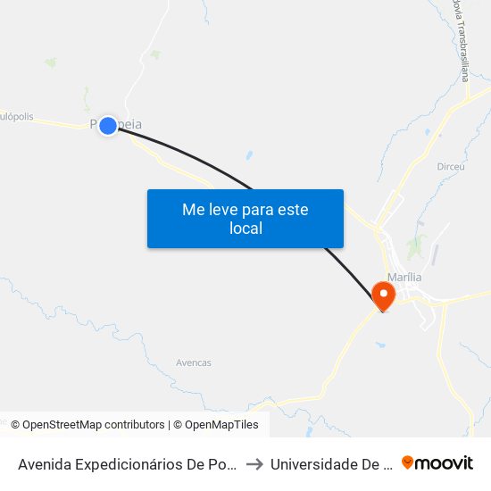 Avenida Expedicionários De Pompéia 400 to Universidade De Marília map