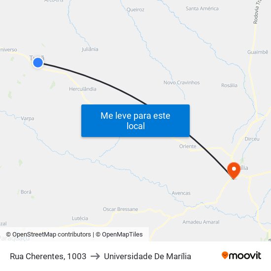 Rua Cherentes, 1003 to Universidade De Marília map