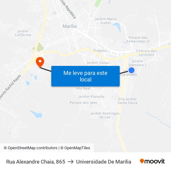 Rua Alexandre Chaia, 865 to Universidade De Marília map