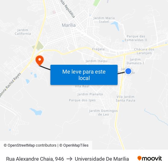 Rua Alexandre Chaia, 946 to Universidade De Marília map