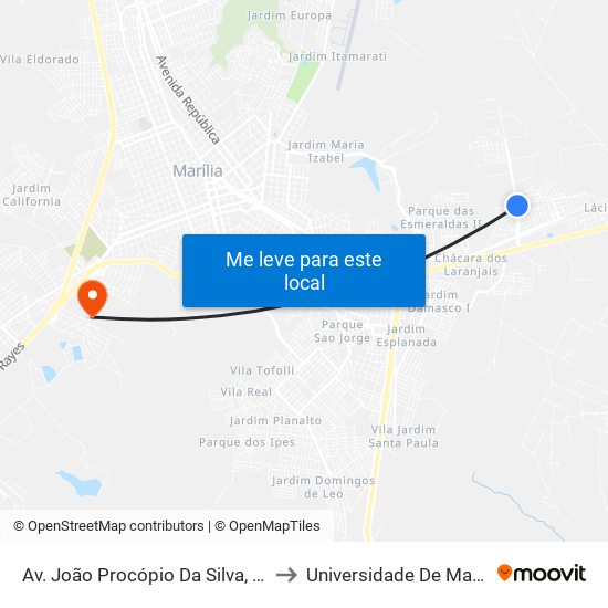 Av. João Procópio Da Silva, 320 to Universidade De Marília map